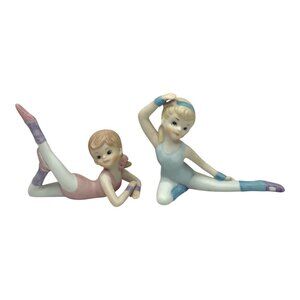 2 Vintage Homco Stretching Ballerina Gymnasts Girls Ceramic Figurines Decor